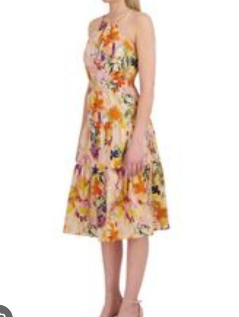Laundry By Shelli Segal Pink Floral Tiered Midi Dress